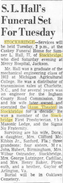 Avon Theatre - FORMER OWNER PASSES AWAY NOV 15 1965
